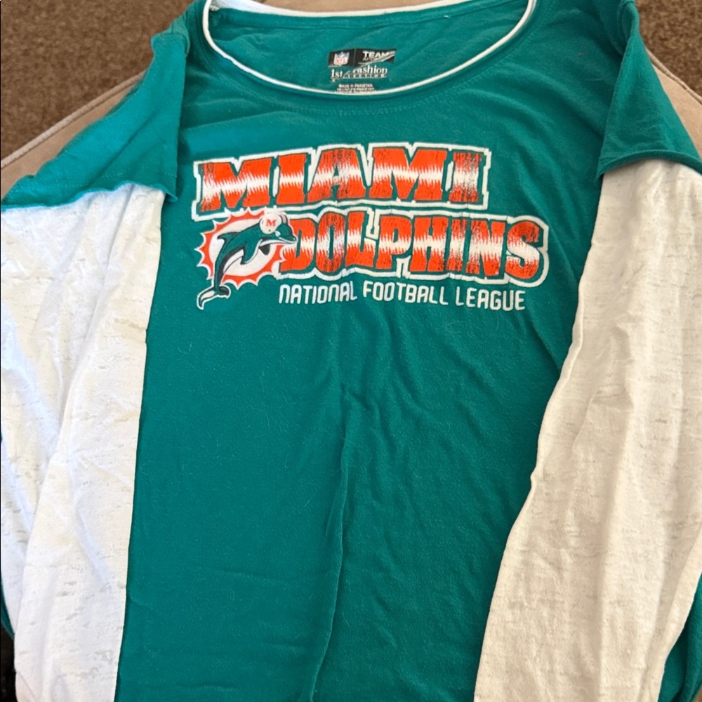 Miami Dolphins Women's Long Sleeve Tee - Teal and White